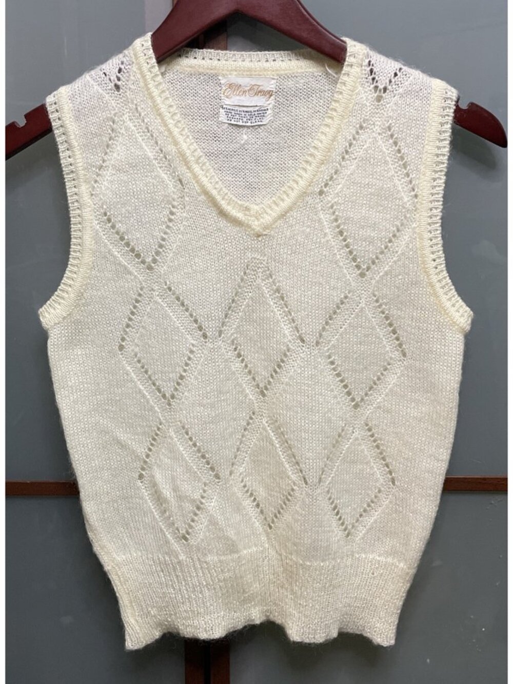 Ellen Tracy Vintage Womens Small Argyle Sweater Vest Academia Preppy Retro Mod